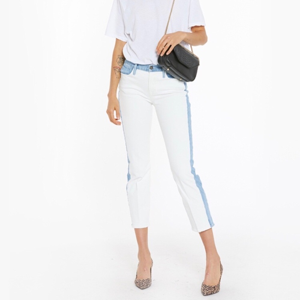 Frame Le High Straight Leg Colorblock Arizona White Jean Size 26 - Picture 4 of 7